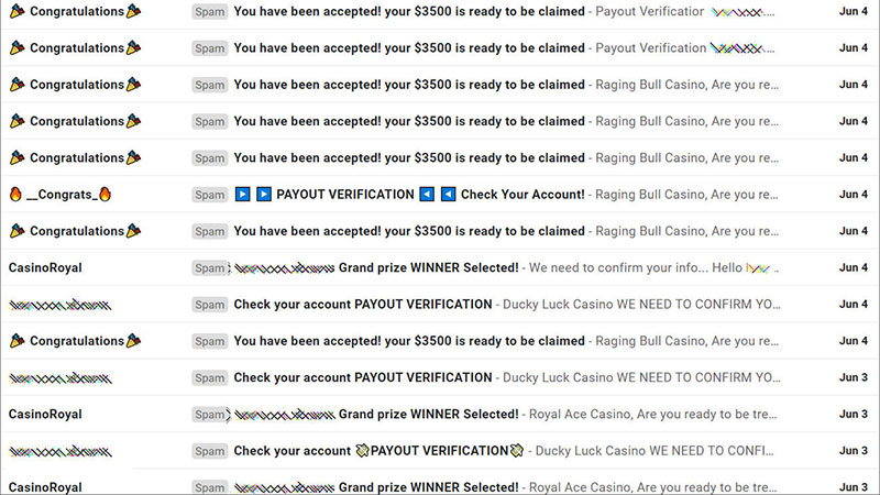 List of spam emails